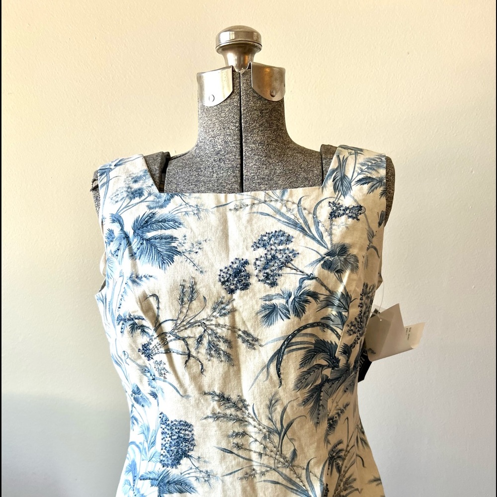 Blue White Floral Patterned Corset Top Jessica Howard Size M Sleeveless Vintage